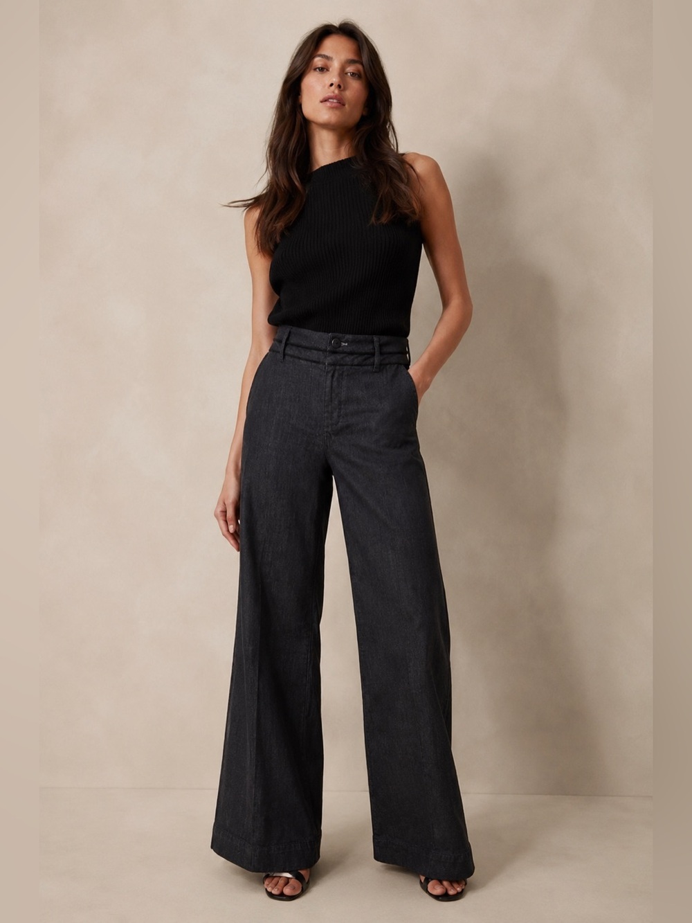 Banana Republic Classic Wide Leg Stretch Denim Trouser Jeans Dark Wash Sz 10